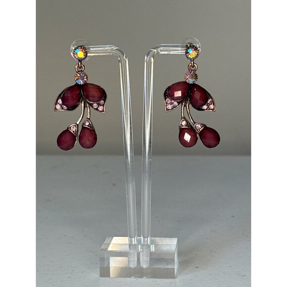 Vintage red‎ purple crystals dangle pierced earrings OS - Picture 2 of 8